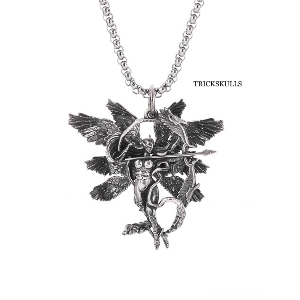 Modern Vintage Winged Archangel Archer Goddess Pendant Necklace 60 Cm Box Chain